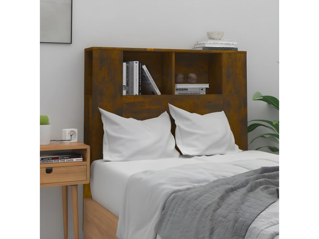 Brown Oak Wood Bed, 100 x 18.5 x 104.5 cm