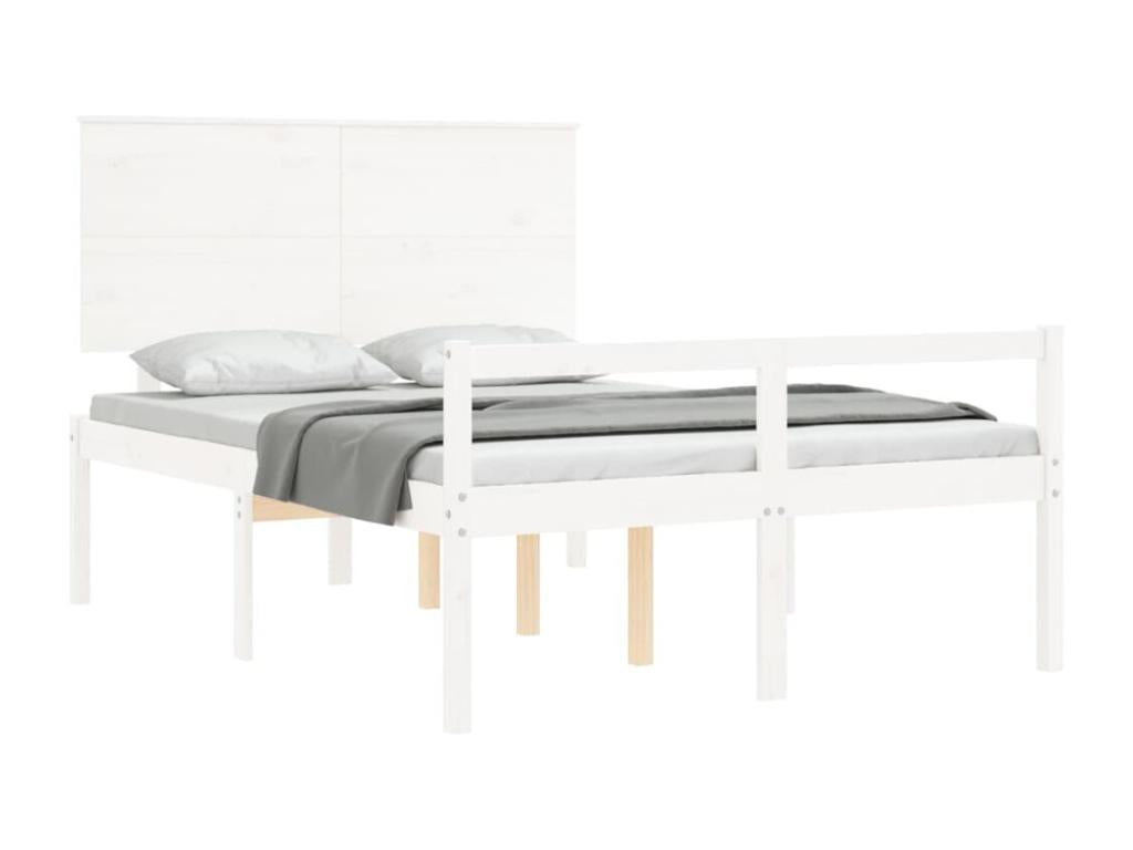 White Solid Wood Bed Frame, 140 x 200 cm