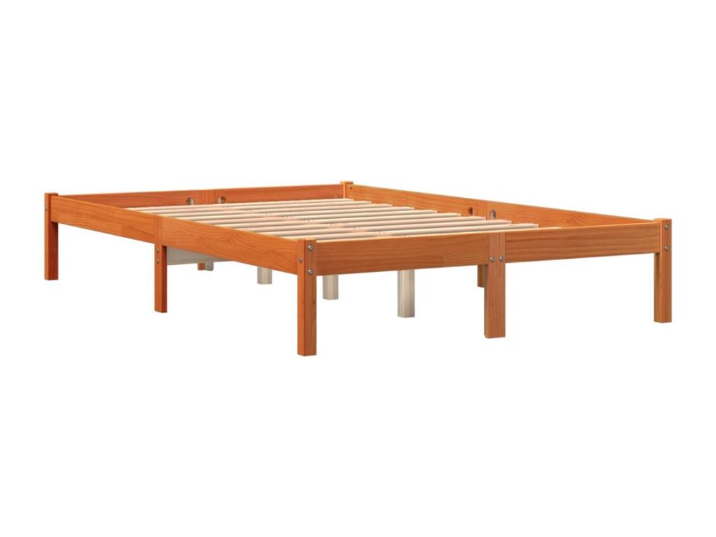 Brown Pine Wood Bed Frame, 140 x 190 cm