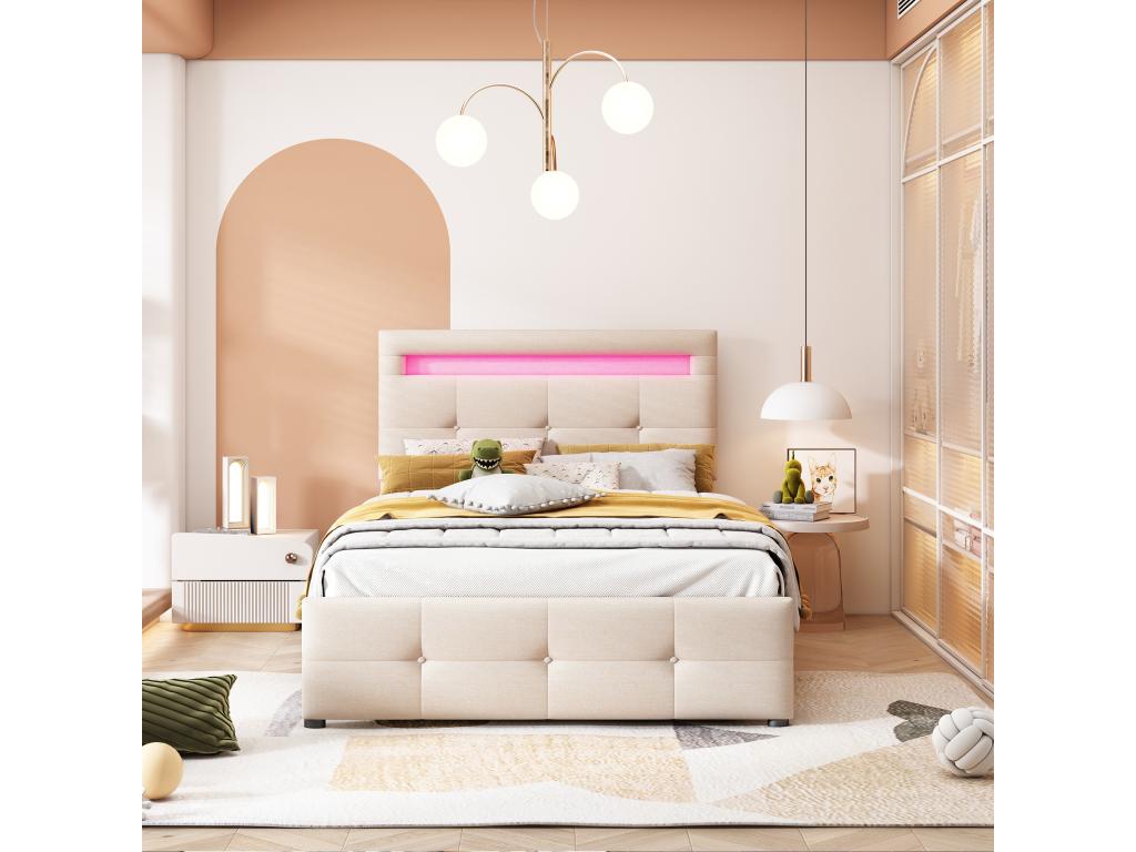 Beige Fabric Bed, 90 x 200 cm