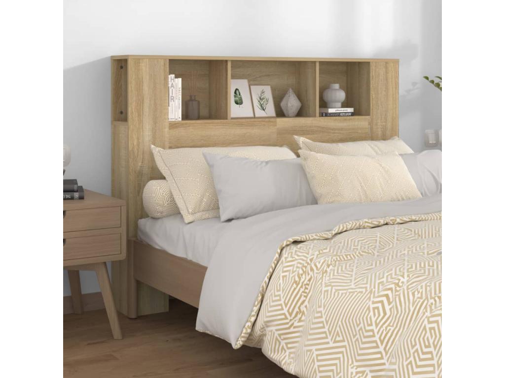 Brown Oak Wood Bed, 140 x 18.5 x 104.5 cm