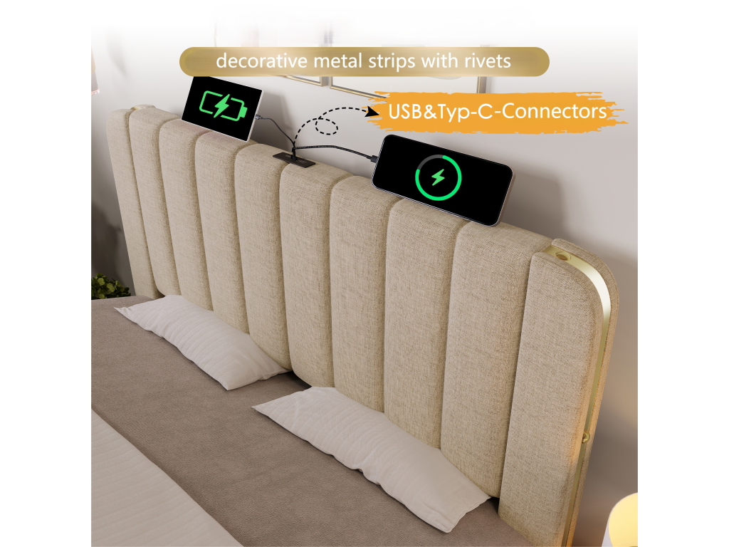 Beige Fabric Bed, 180 x 200 cm