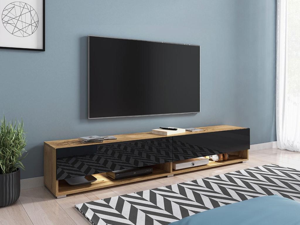 Black Oak Wood TV Stand, 180 x 30 x 33 cm