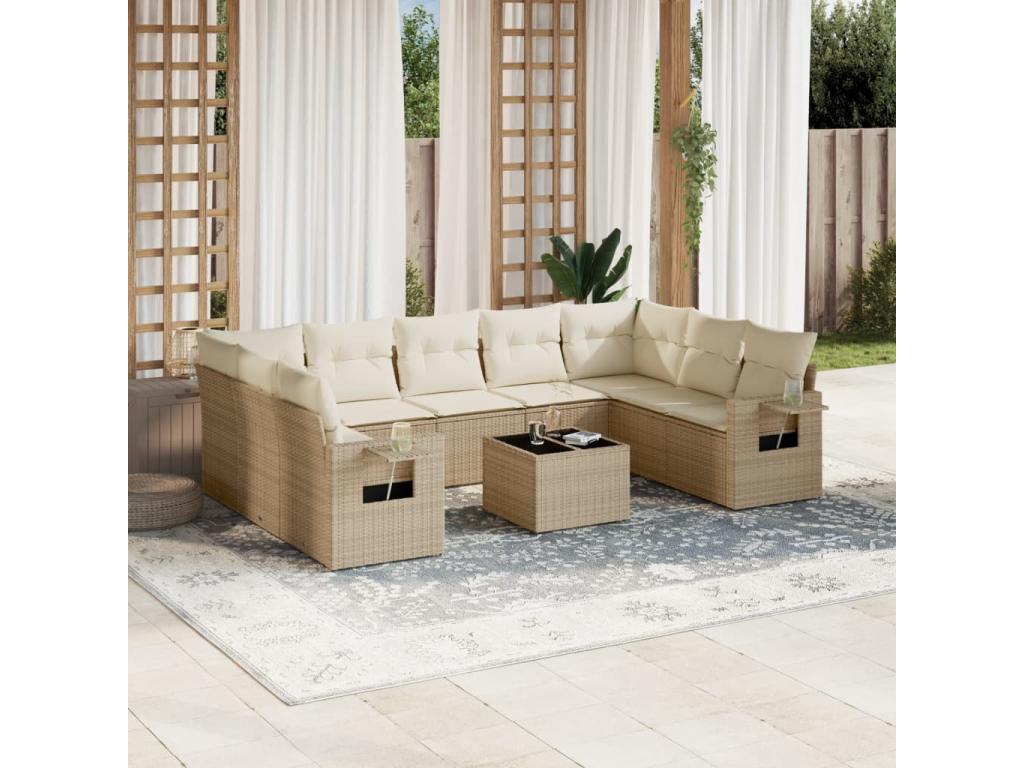 Beige Woven Resin Wicker Outdoor Furniture Set