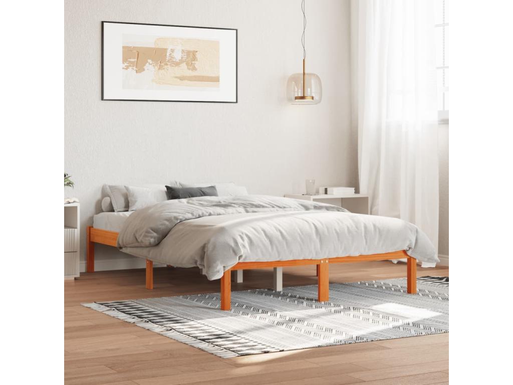 Brown Pine Wood Bed Frame, 140 x 190 cm