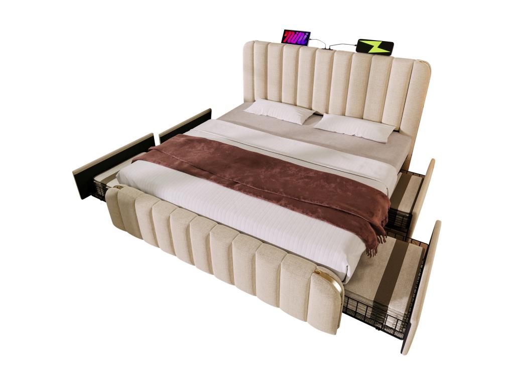 Beige Fabric Bed, 180 x 200 cm