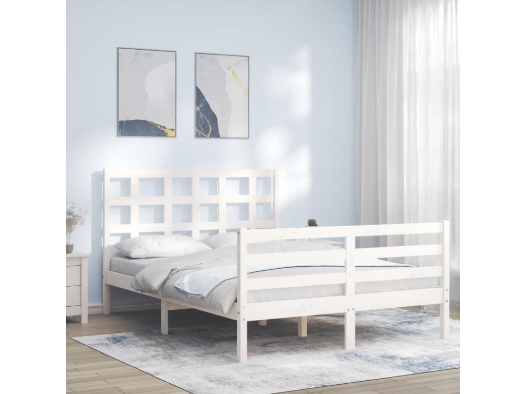 White Solid Wood Bed Frame, 140 x 190 cm