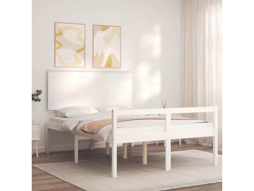 White Solid Wood Bed Frame, 140 x 200 cm