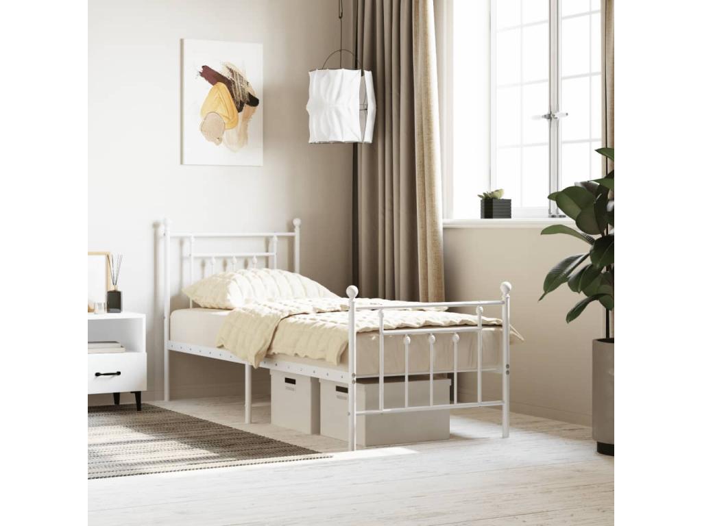 White Metal Bed Frame, 75 x 190 cm