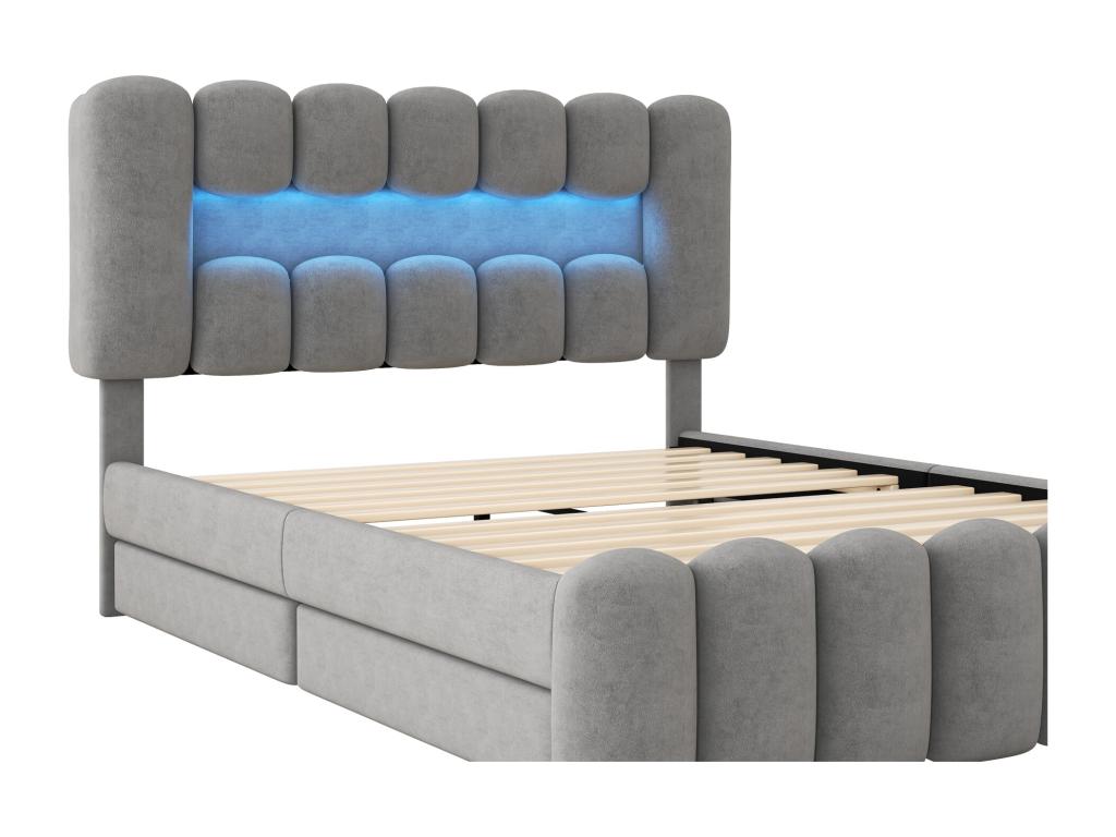 Gray Velvet Bed, 140 x 200 cm