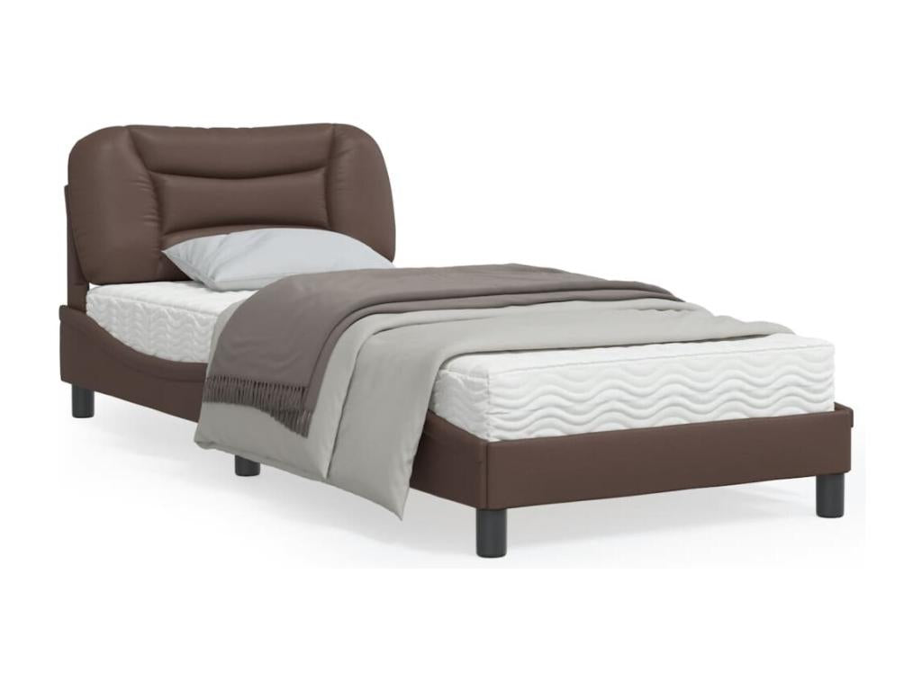 Brown Faux Leather Bed Frame, 90 x 200 cm
