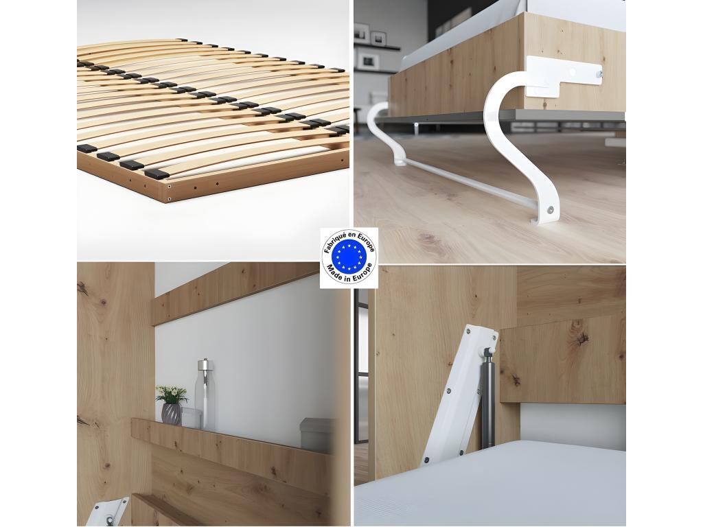 Gray Oak Wood Bed, 140 x 200 cm