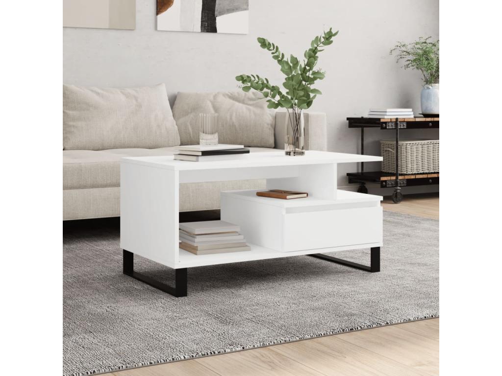 White Engineered Wood Coffee Table, 90 x 49 x 45 cm