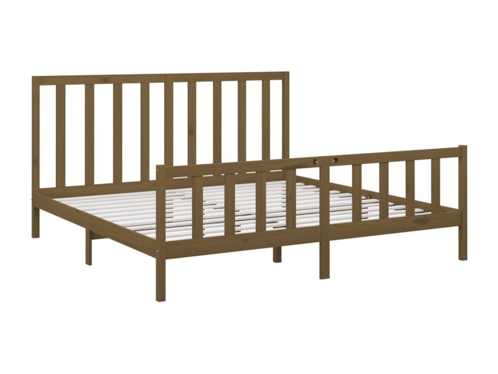 Brown Pine Wood Bed Frame, 200 x 200 cm