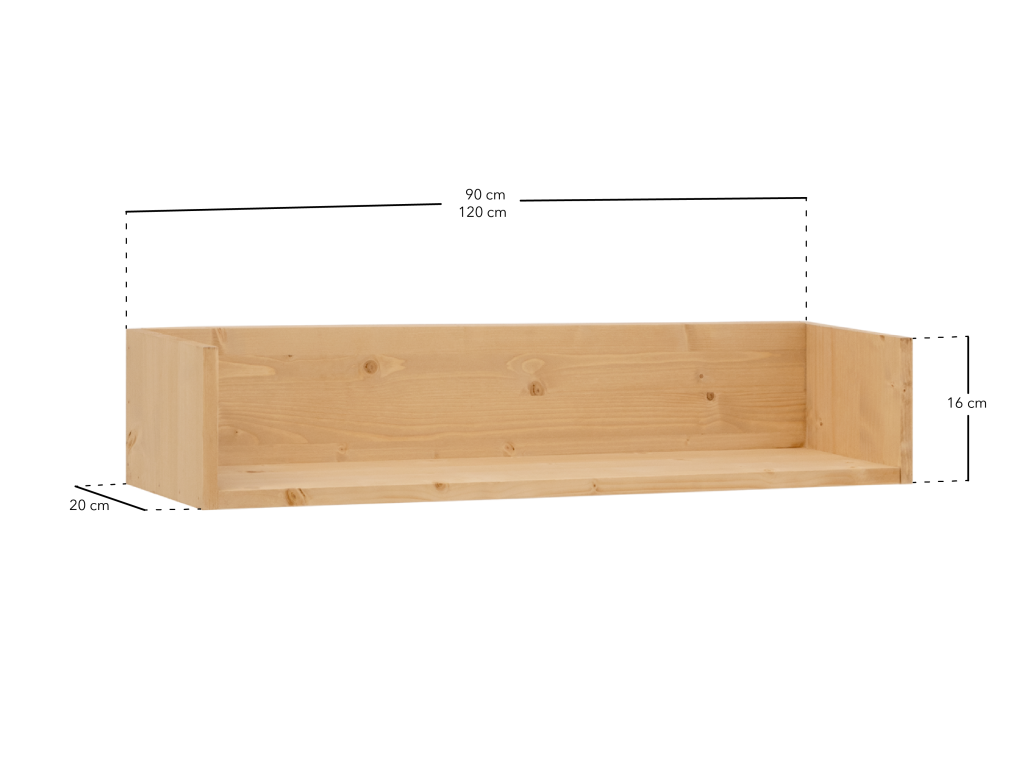 Beige Solid Wood Shelf, 120 x 16 cm