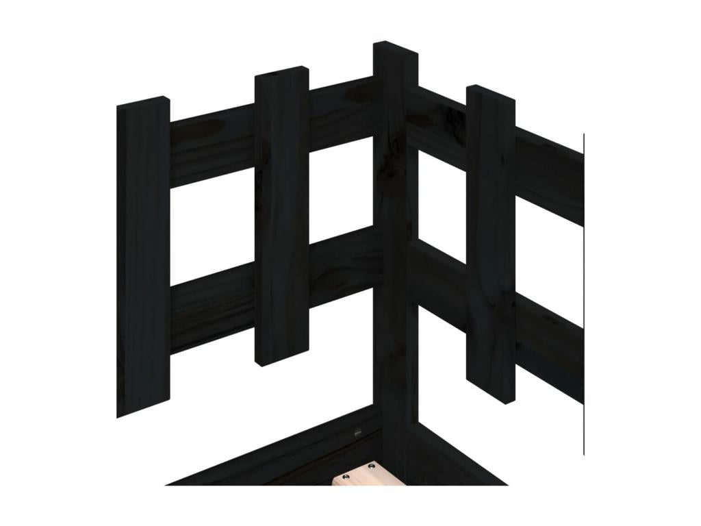 Black Pine Wood Bed, 90 x 200 cm