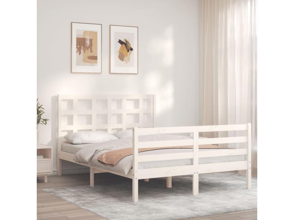White Solid Wood Bed Frame, 140 x 190 cm