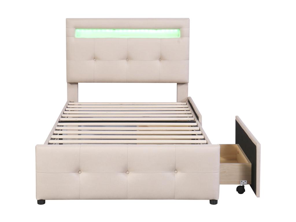 Beige Fabric Bed, 90 x 200 cm