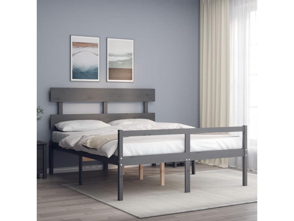 Gray Solid Wood Bed Frame