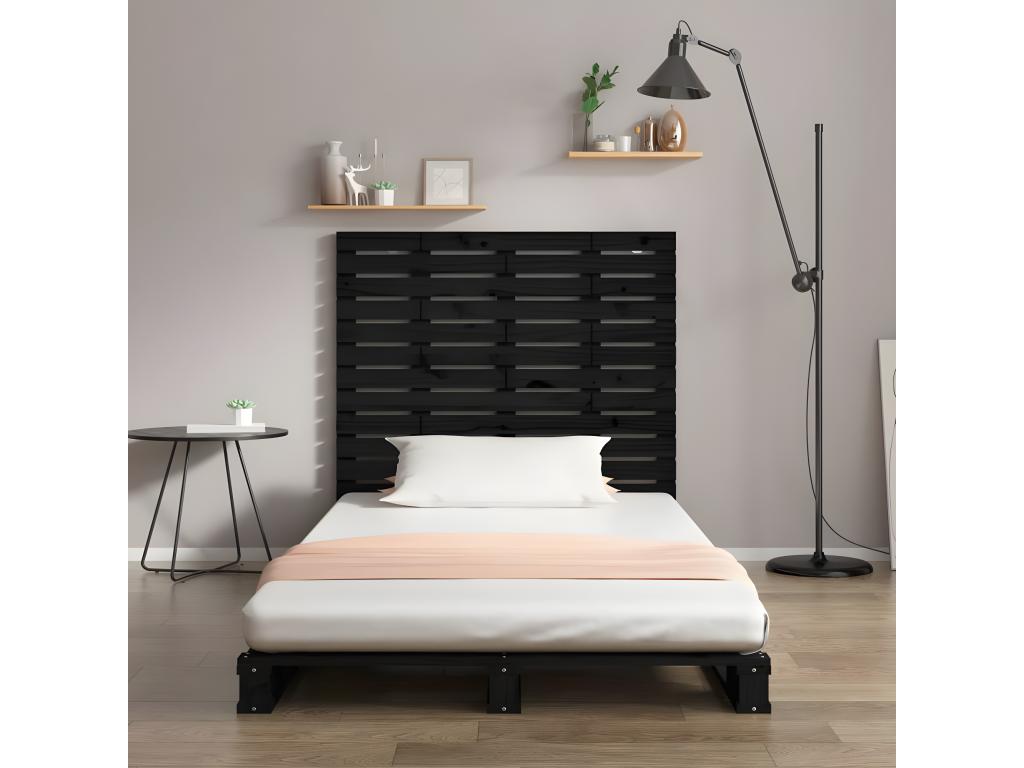 Black Solid Wood Bed, 106 x 3 x 91.5 cm