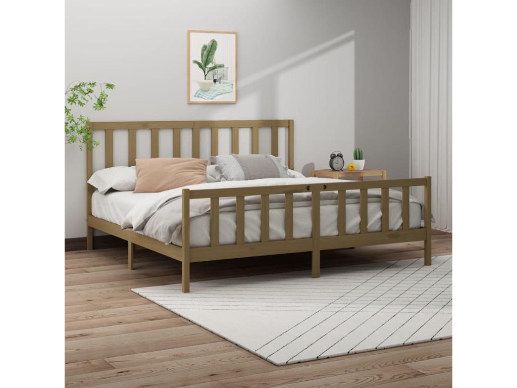 Brown Pine Wood Bed Frame, 200 x 200 cm