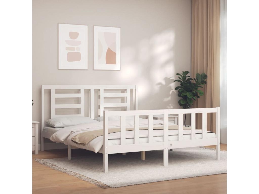 White Solid Wood Bed Frame, 160 x 200 cm