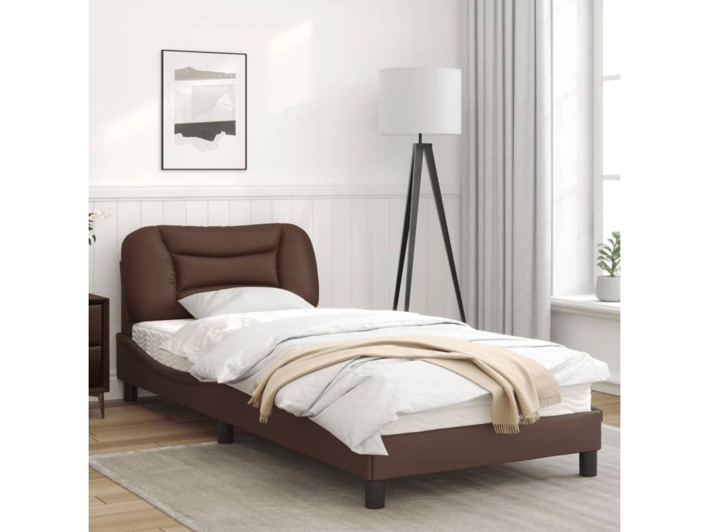 Brown Faux Leather Bed Frame, 90 x 200 cm