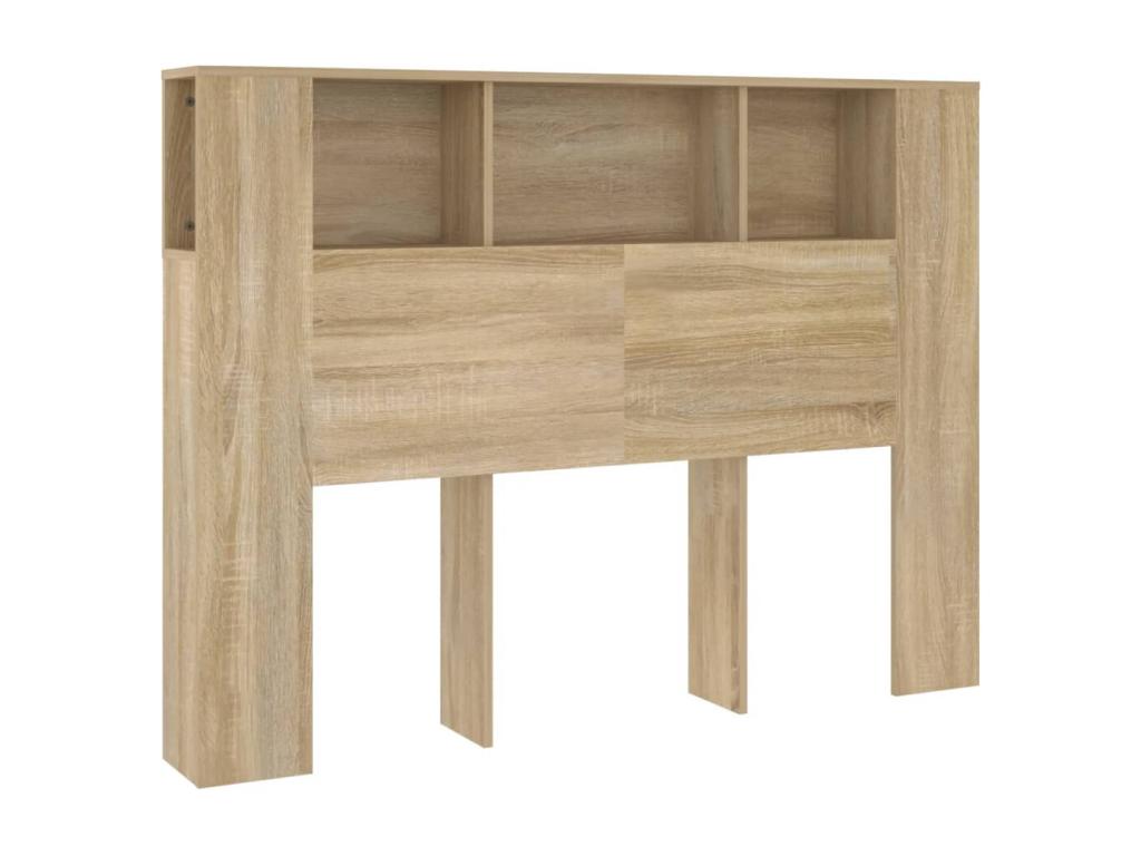 Brown Oak Wood Bed, 140 x 18.5 x 104.5 cm