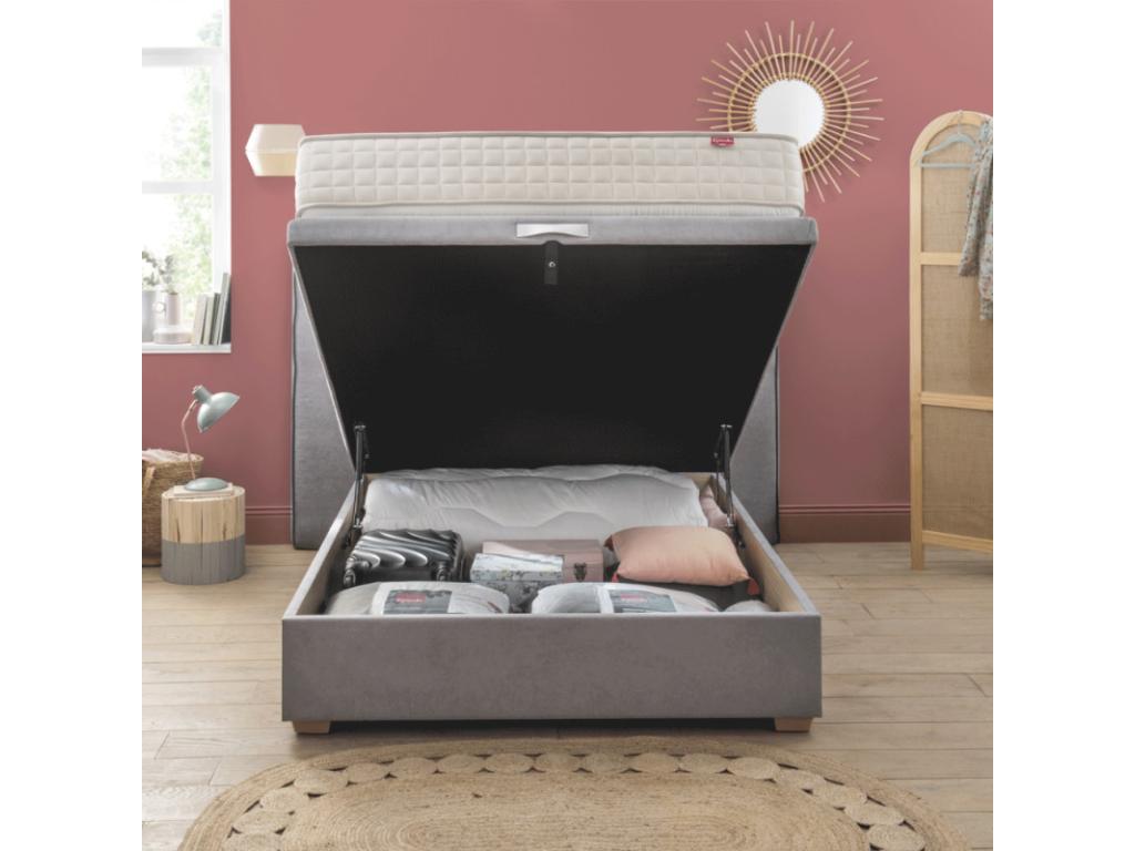 Gray Velvet Bed, 140 x 190 cm