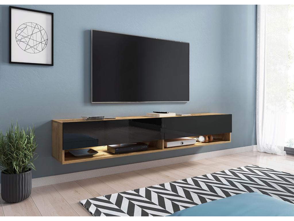Black Oak Wood TV Stand, 180 x 30 x 33 cm